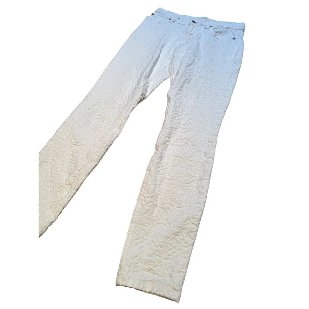 7 For All Mankind‎ White Embossed Skinny Jeans Women's Size 23 Textured Stretch